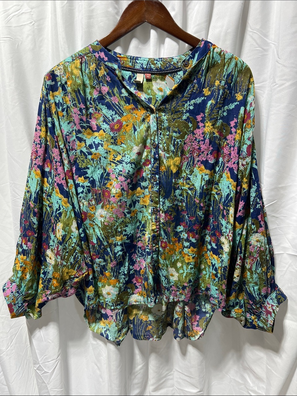 Pilcro The Sidney Batwing Floral Button-Front Blouse